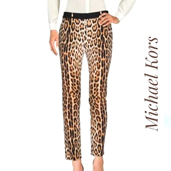 Michael Kors Pants - Michael Kors Brown Animal Print Straight Pants